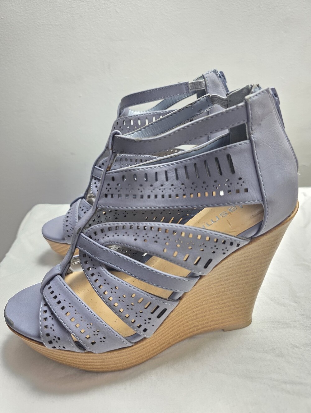 Jasmine Perforated Lavender Strappy Wedge Sandals